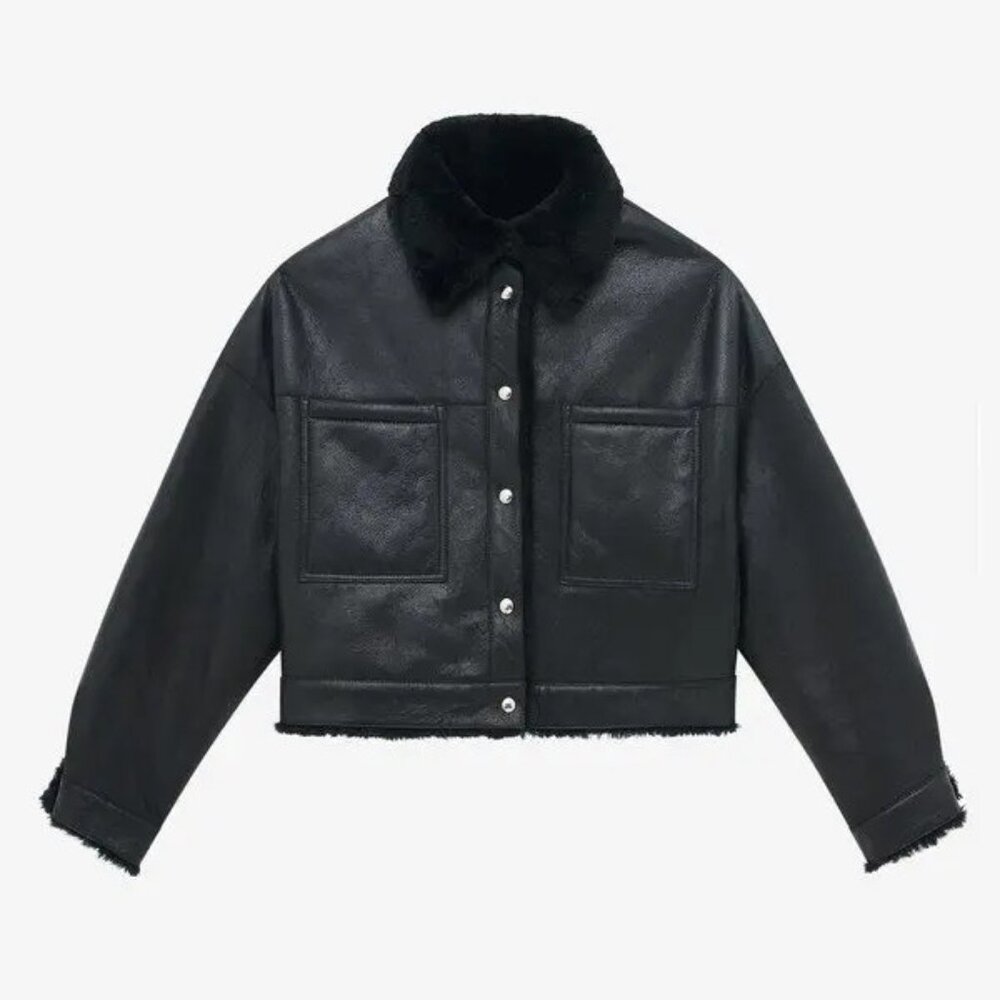 NEW IRO Paris - Size FR 38 (US 6) Nevisa Reversible Wool Skin Jacket - Black